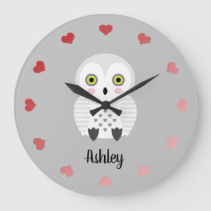 Cute White Owl Personalized Large Clock