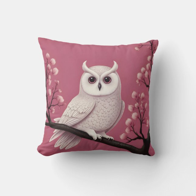 cute white  owl throw pillow (Front)