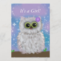 Cute White Owl Winter Girl Snowflake Shower Invite