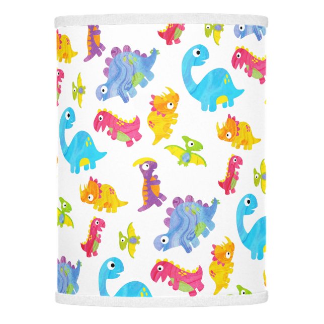 Cute White Pastel Baby Dinosaur Funny Design Youth Lamp Shade (Front)