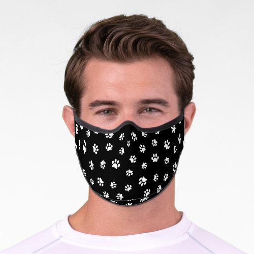 Cute White Paw Prints Pattern Black Premium Face Mask