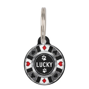 Cute White Paws on Poker Chip Personalize Pet ID Tag