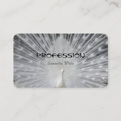 Cute White Peacock Pretty Feathers Unique Design Business Card