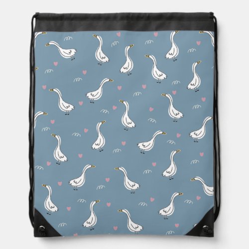 Cute White Pekin Duck Pattern Drawstring Bag