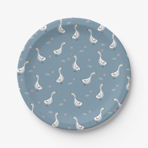 Cute White Pekin Duck Pattern Paper Plates