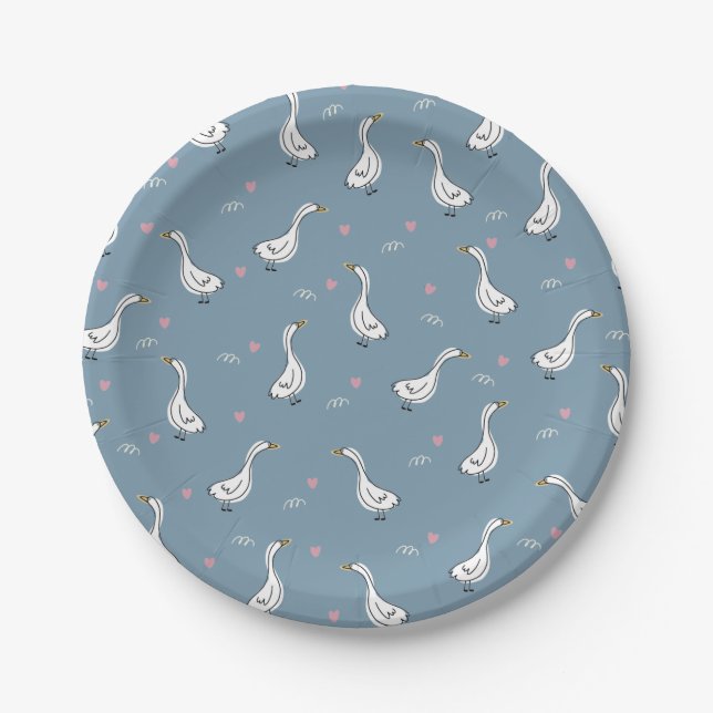 Cute White Pekin Duck Pattern Paper Plates (Front)