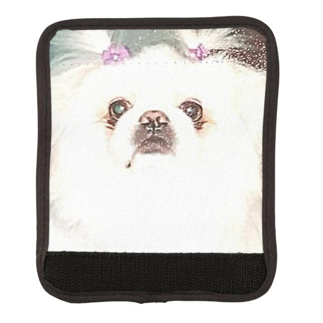Cute White Pekingese Dog Luggage Handle Wrap (Front)