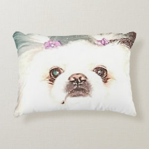 Cute White Pekingese Dog or Change to your Dog Accent Pillow