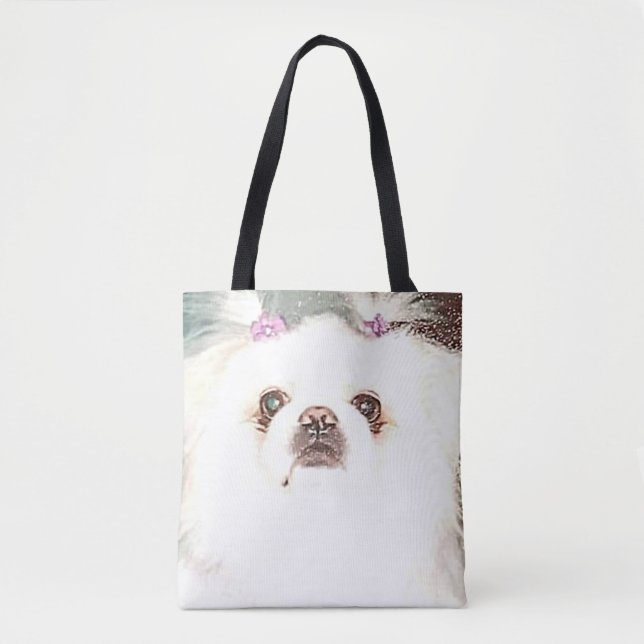 Cute White Pekingese Dog Tote (Front)