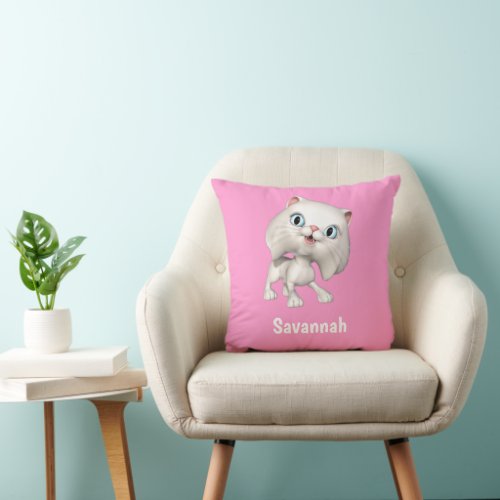 Cute White Persian Cartoon Kitten Pink
