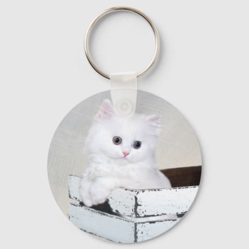 Cute White Persian Kitten Keychain