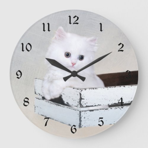Cute White Persian Kitten Large Clock
