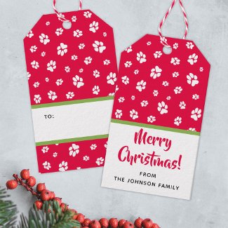 Cute white pet dog puppy paw prints pattern Red