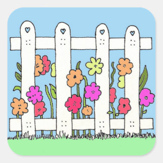 Cute White Picket Fence Square Stickers