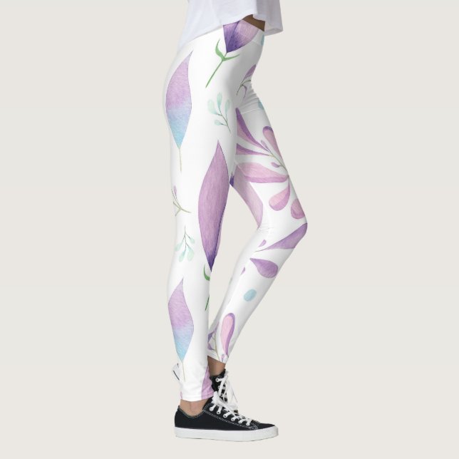 Cute White Pink Blue Floral Pattern Girls Womens Leggings (Right)