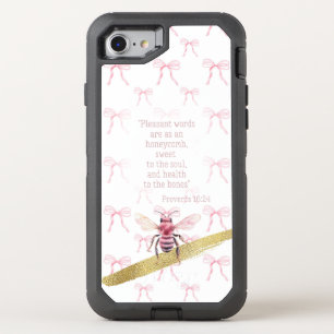 Cute White Pink Bows Faith Pink Bee OtterBox Defender iPhone SE/8/7 Case