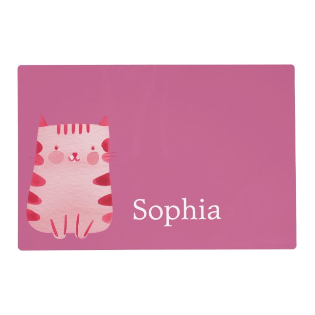 Cute White Pink Cat Birthday  Placemat (Front)