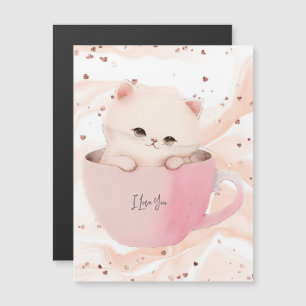 Cute White-Pink Cat in a Tea Cup