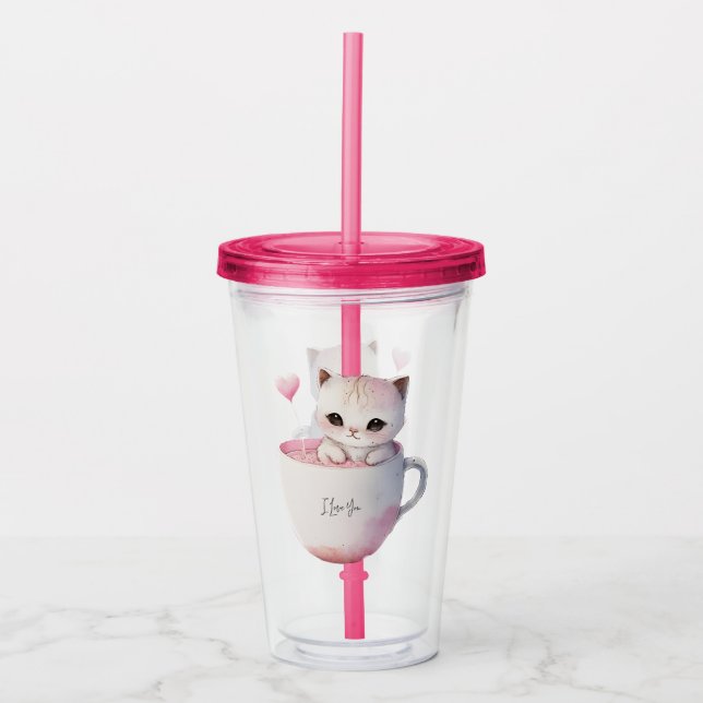 Cute White-Pink Cat in a Tea Cup (4) (Front)