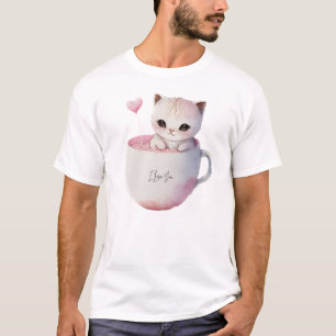 Cute White-Pink Cat in a Tea Cup (4) T-Shirt