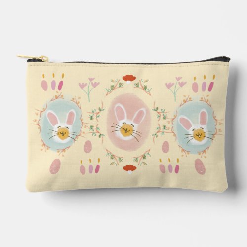 Cute White Pink Eared Bunny Face Toiletry Pouch