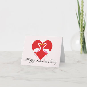 Cute White Pink Flamingos w/ Red Heart   Add Text Card
