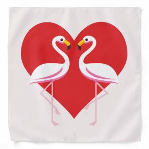 Cute White Pink Flamingos with Red Heart Bandana