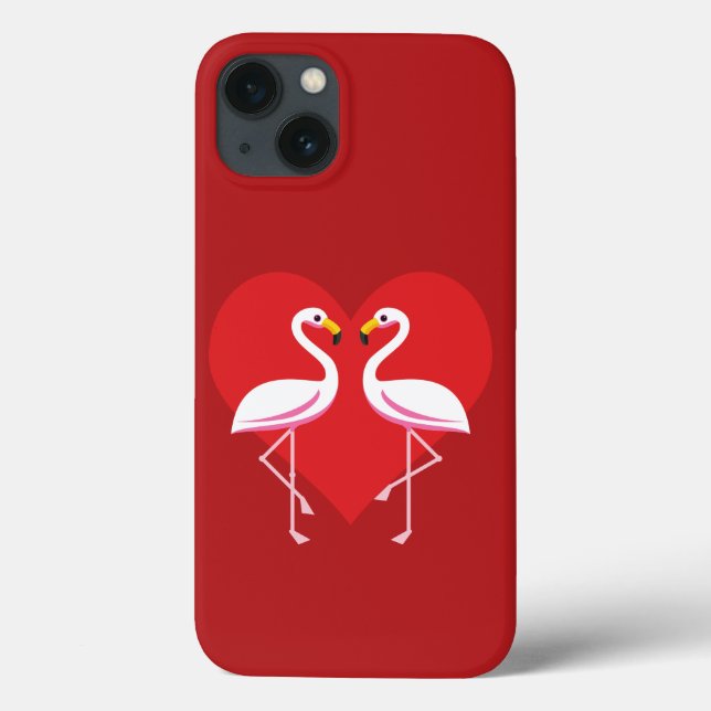 Cute White Pink Flamingos with Red Heart Case-Mate iPhone Case (Back)