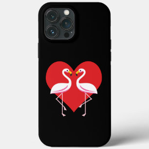 Cute White Pink Flamingos with Red Heart iPhone 13 Pro Max Case