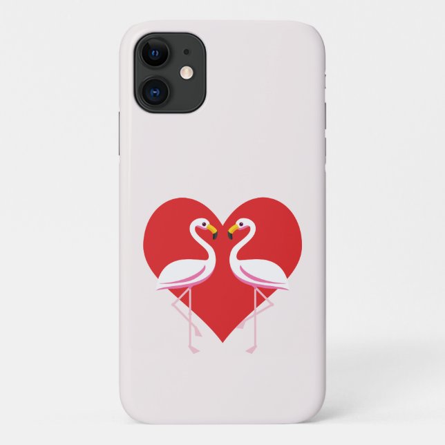 Cute White Pink Flamingos with Red Heart Case-Mate iPhone Case (Back)