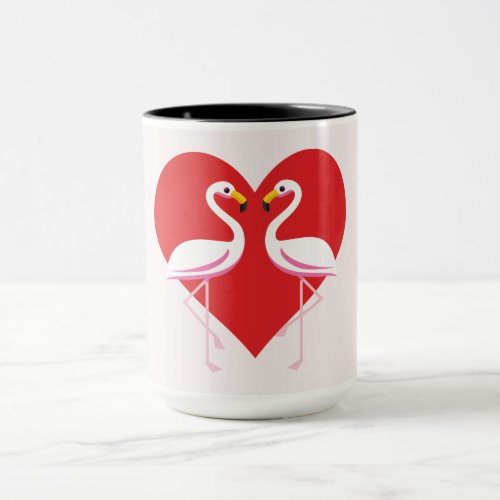 Cute White Pink Flamingos with Red Heart Mug