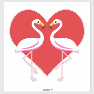 Cute White Pink Flamingos with Red Heart Sticker
