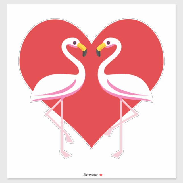 Cute White Pink Flamingos with Red Heart Sticker (Sheet)