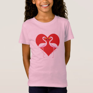 Cute White Pink Flamingos with Red Heart T-Shirt