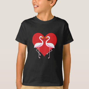 Cute White Pink Flamingos with Red Heart T-Shirt