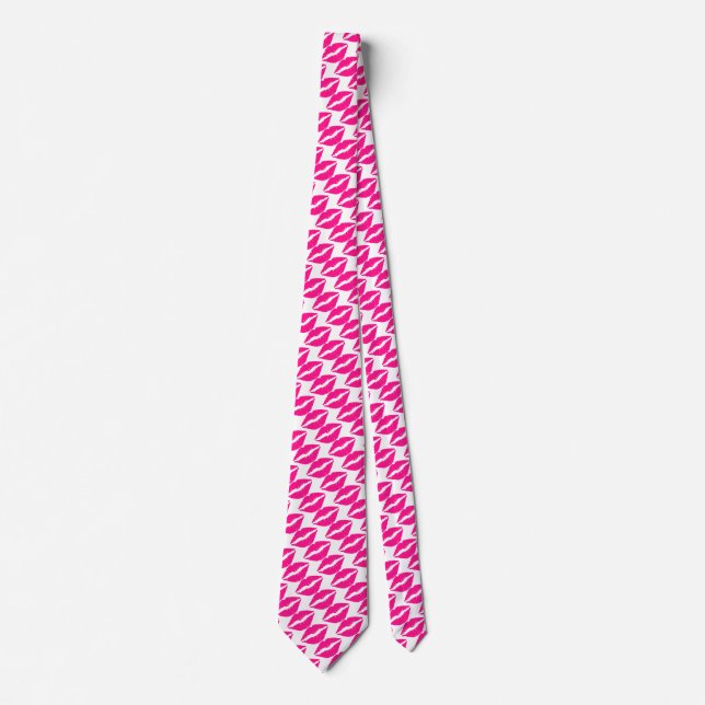Cute white pink kisses pattern neck tie (Front)