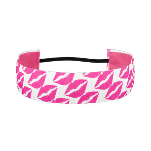Cute white pink kisses pattern neck tie athletic headband