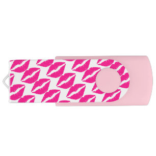 Cute white pink kisses pattern neck tie flash drive