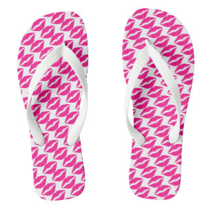 Cute white pink kisses pattern neck tie flip flops
