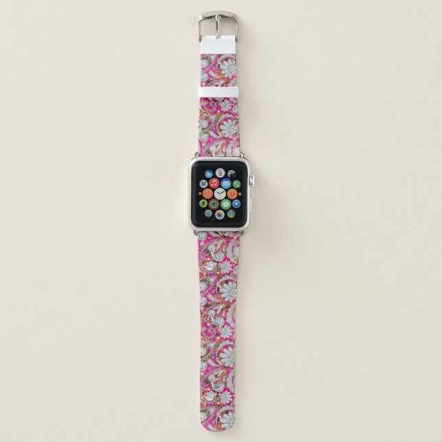 Cute white pink paisley patterns apple watch band (Front)