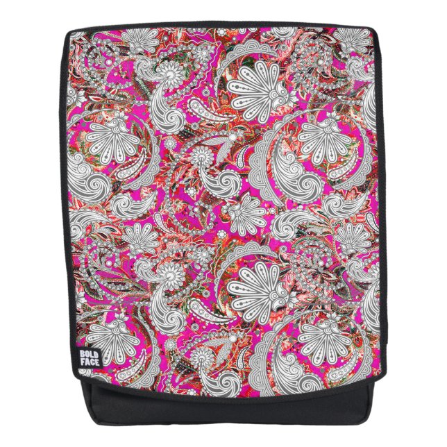 Cute white pink paisley patterns backpack (Front)