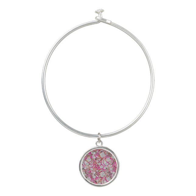 Cute white pink paisley patterns bangle bracelet (Front)
