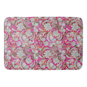 Cute white pink paisley patterns bath mat