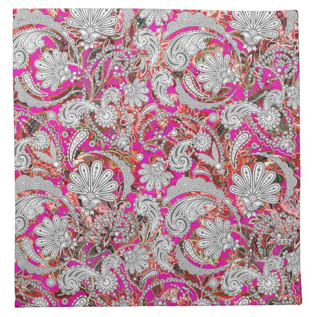 Cute white pink paisley patterns cloth napkin (Front)