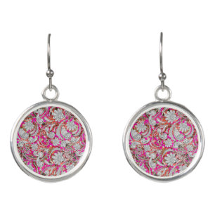 Cute white pink paisley patterns earrings
