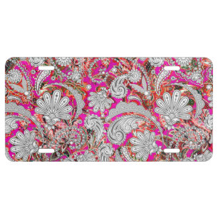 Cute white pink paisley patterns license plate