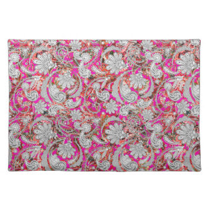 Cute white pink paisley patterns placemat