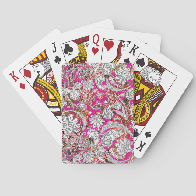 Cute white pink paisley patterns poker cards (Back)