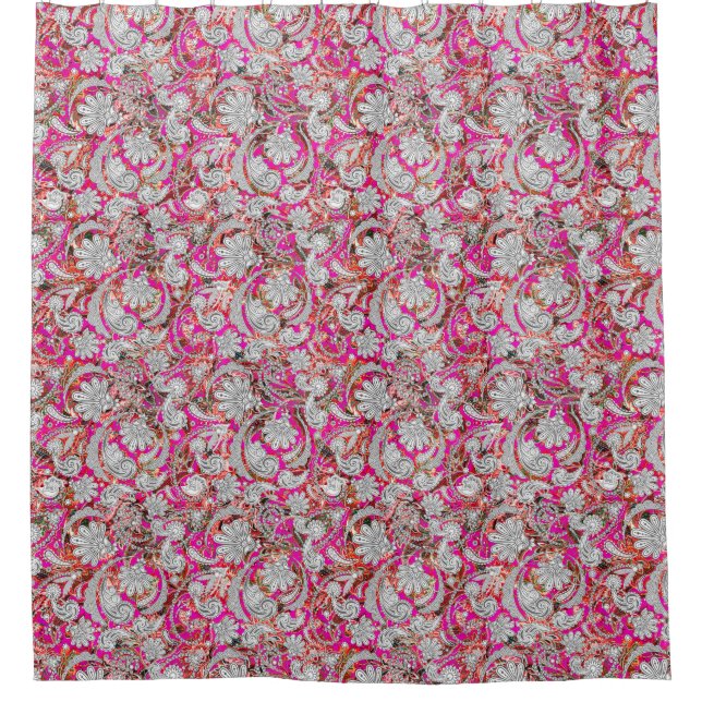 Cute white pink paisley patterns shower curtain (Front)
