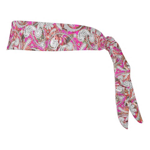 Cute white pink paisley patterns tie headband